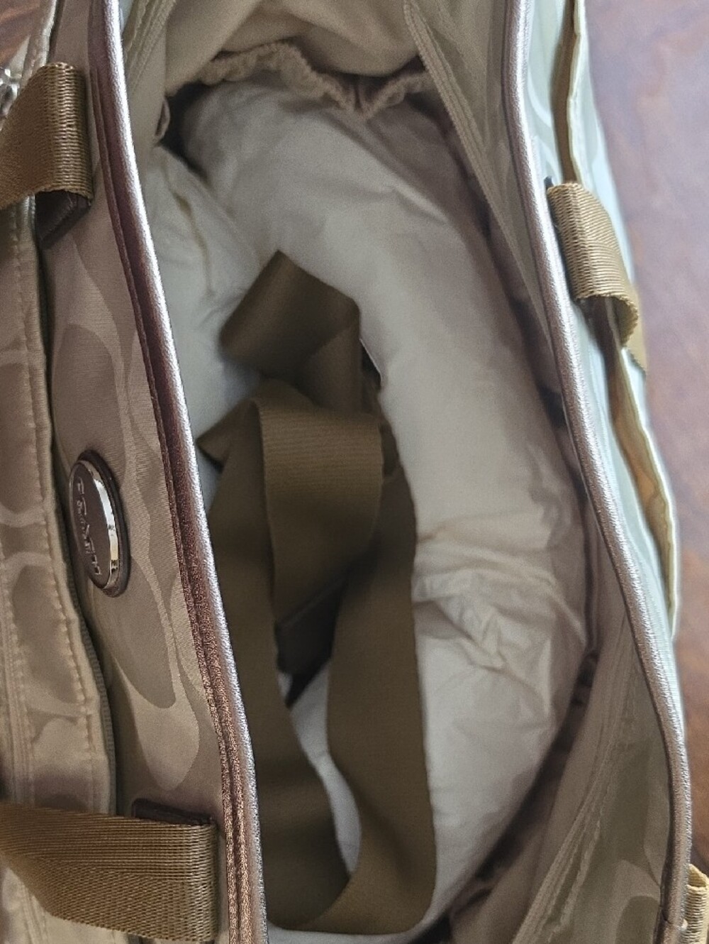 Coach Beige Signature Tote/Baby BAG with Brown Trim NWOT - Picture 3 of 4